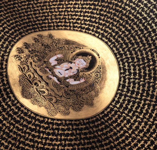 送料無料】 〔一点物〕タンカ 六字咒観音菩薩種子曼荼羅 76x76cm / 仏画