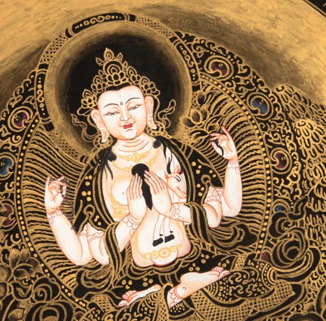 【送料無料】 〔一点物〕タンカ 六字咒観音菩薩種子曼荼羅 76x76cm / 仏画 マンダラ チベット 手描き 曼陀羅 インド 本 印刷物 ステッカー ポストカード ポスター_6