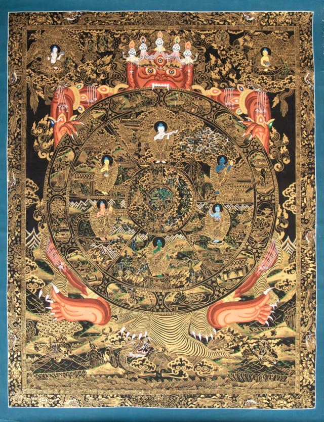 送料無料】 〔一点物〕タンカ Wheel of existance 六道輪廻図