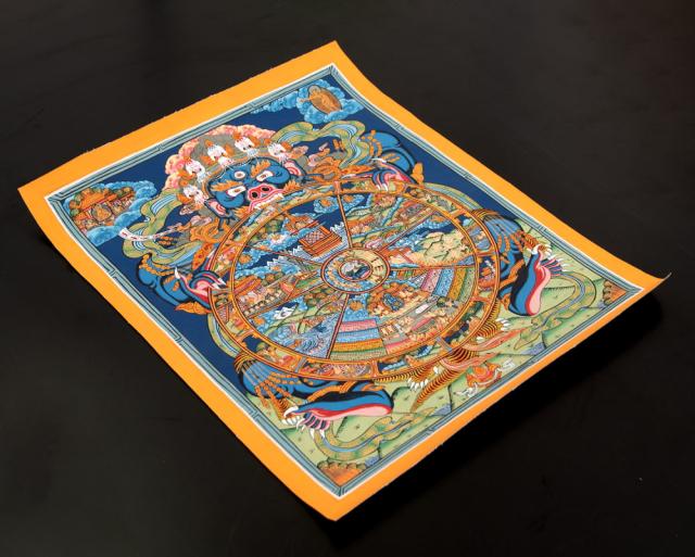 【送料無料】 〔一点物〕タンカ Wheel of existance 六道輪廻図 30cm 40cm / 観音菩薩 仏画 マンダラ チベット 曼荼羅 曼陀羅 インド 本 印刷物 ステッカー ポストカード ポスター