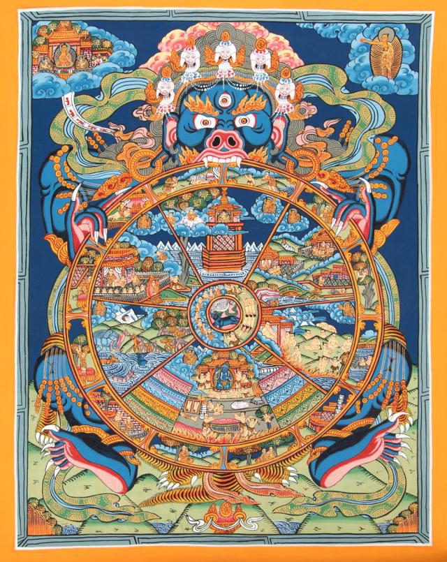 【送料無料】 〔一点物〕タンカ Wheel of existance 六道輪廻図 30cm 40cm / 観音菩薩 仏画 マンダラ チベット 曼荼羅 曼陀羅 インド 本 印刷物 ステッカー ポストカード ポスター
