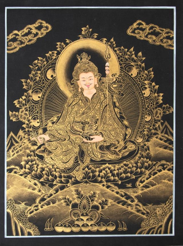 【送料無料】 〔一点物〕タンカ パドマサンバヴァ（蓮華生大士） 30cm x 40cm / 観音菩薩 仏画 マンダラ チベット 曼荼羅 曼陀羅 インド 本 印刷物 ステッカー ポストカード ポスター