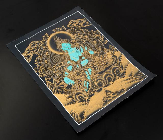 送料無料】 〔一点物〕タンカ グリーン ターラ 30cm x 40cm / 観音菩薩