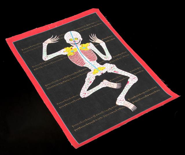 送料無料】 〔一点物〕タンカ チベット医学 人体経絡図 37x49cm / 仏画