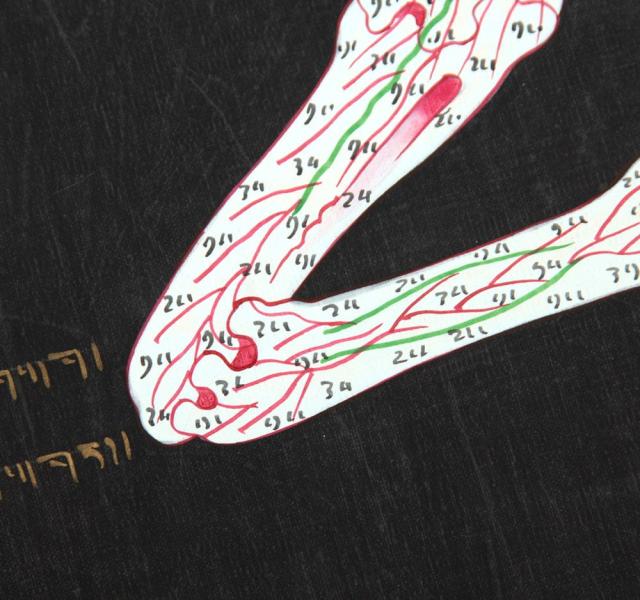 送料無料】 〔一点物〕タンカ チベット医学 人体経絡図 37x49cm / 仏画