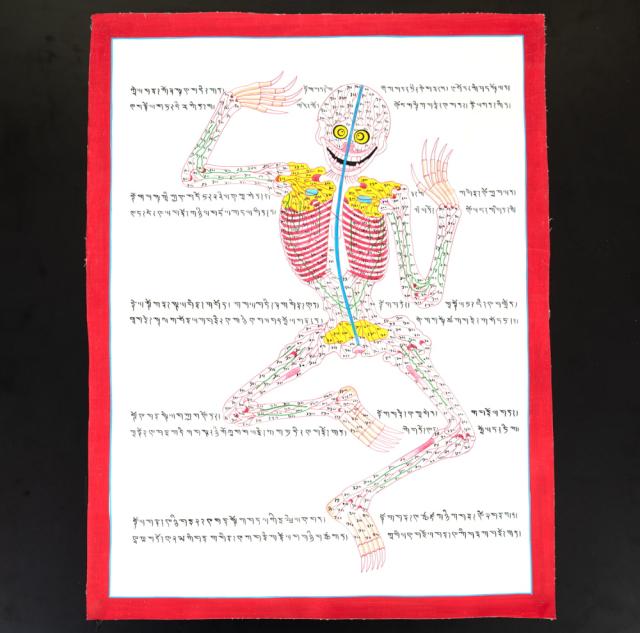 送料無料】 〔一点物〕タンカ チベット医学 人体経絡図 37x48cm / 仏画
