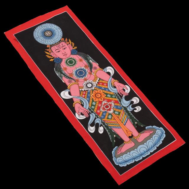 【送料無料】 〔一点物〕タンカ チャクラ人体曼荼羅 エネルギー体図 52cm x 20cm / 仏画 マンダラ 曼陀羅 インド 本 印刷物 ステッカー ポストカード ポスター