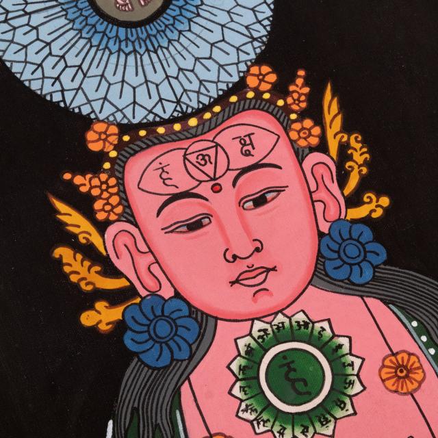 【送料無料】 〔一点物〕タンカ チャクラ人体曼荼羅 エネルギー体図 52cm x 20cm / 仏画 マンダラ 曼陀羅 インド 本 印刷物 ステッカー ポストカード ポスター