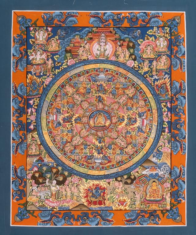 【送料無料】 〔一点物〕タンカ 金剛法界曼荼羅 37cm x 31cm / 仏画 マンダラ チベット 曼陀羅 インド 本 印刷物 ステッカー ポストカード ポスター