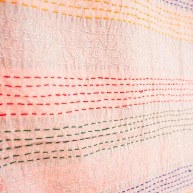 【送料無料】 【展覧会出品用 最高級品 １点物】カンタ刺繍とバルメール村の美しいアップリケの特大マルチクロス 【約278cm x 225cm】 グリーン / 大判布 大きい ベッドカバー 壁掛け アジアン インテリア エスニック_11