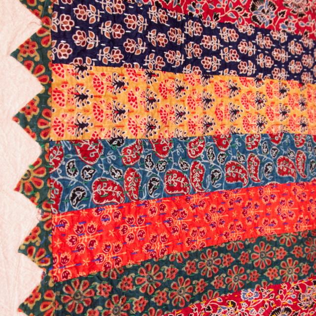 【送料無料】 【展覧会出品用 最高級品 １点物】カンタ刺繍とバルメール村の美しいアップリケの特大マルチクロス 【約278cm x 225cm】 グリーン / 大判布 大きい ベッドカバー 壁掛け アジアン インテリア エスニック_3