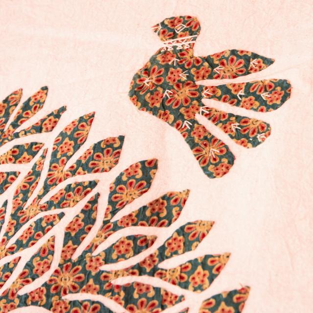 【送料無料】 【展覧会出品用 最高級品 １点物】カンタ刺繍とバルメール村の美しいアップリケの特大マルチクロス 【約278cm x 225cm】 グリーン / 大判布 大きい ベッドカバー 壁掛け アジアン インテリア エスニック_7