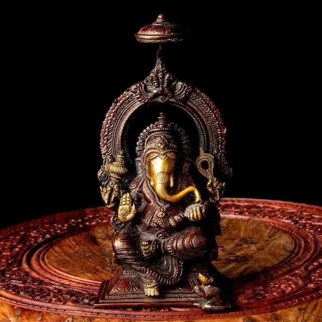 送料無料】 天蓋ガネーシャ 坐像 重厚なブラス製 高さ22cm程度