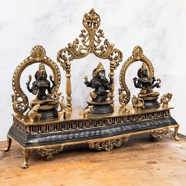 送料無料】 【1点物】真鍮黒塗仕上げ ガネーシャ ラクシュミ