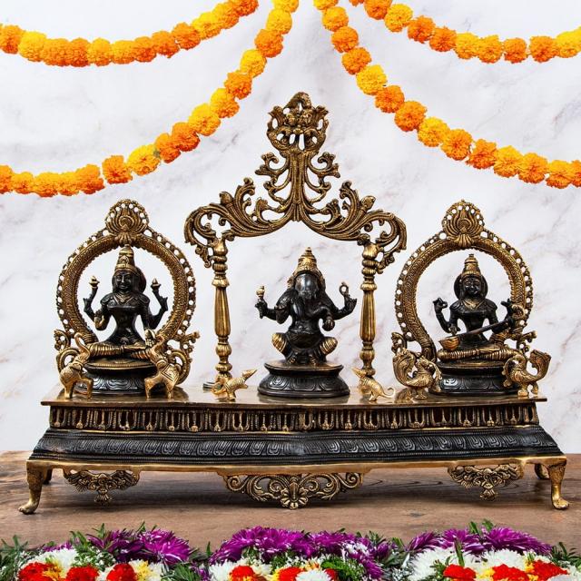 送料無料】 【1点物】真鍮黒塗仕上げ ガネーシャ ラクシュミ