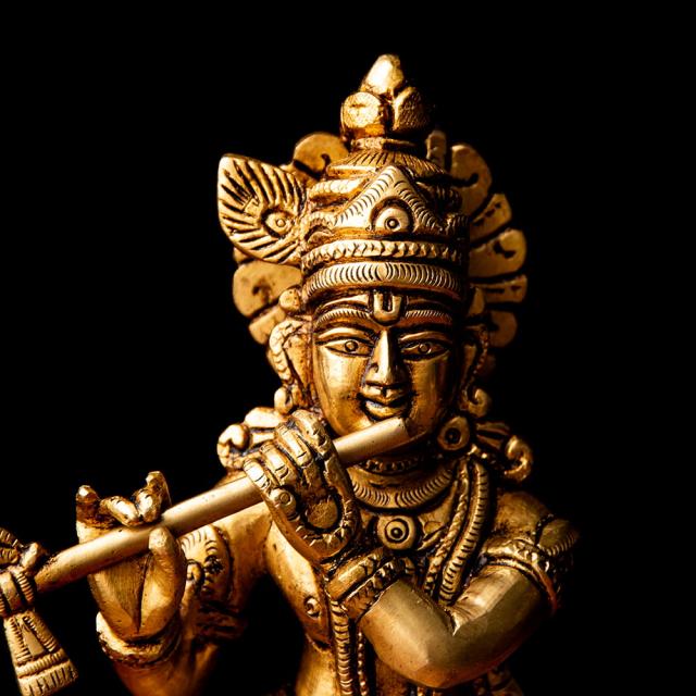 クリシュナ像 極希少・細密極致 インド神話 クリシュナ像 木彫り 高さ