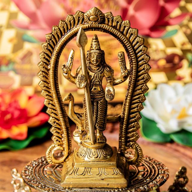 【送料無料】 ムルガン カルティケーヤ スカンダ 軍神 Murugan / Kartik 高さ：約12cm タイプーサム ヴェル シヴァ神 息子 インド 神様 置物 アジアン インテリア エスニック 10,786円