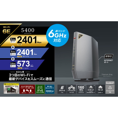 バッファロー(BUFFALO) WSR-5400XE6 Wi-Fi 6E対応ルーター 