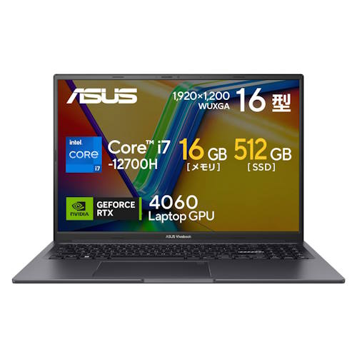 ASUS(エイスース) K3605ZV-N1038W Vivobook 16X 16型 Core i7/16GB/512GB/WPS/RTX4060 インディーブラック Windows 11Home ノートパソコンの通販は