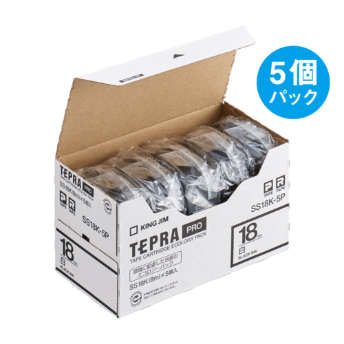 キングジム(KING JIM) テプラPRO(5個入) 白ラベル 白 黒文字 18mm SS18K-5Pの通販は