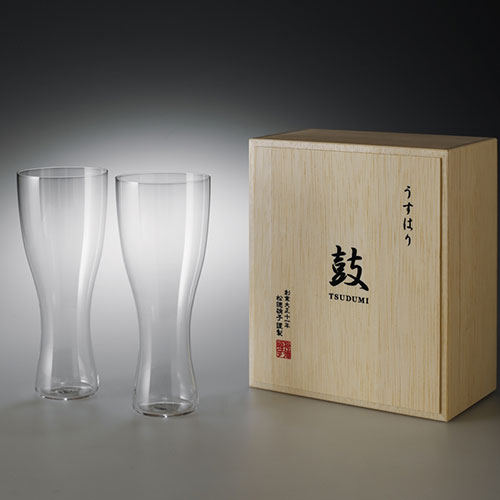 グラスセット 松徳硝子 うすはり 鼓 ビールグラス(ピルスナー) 木箱 2個入 01846 薄い 透明 繊細な飲み口 風味 プレゼント ギフト 贈答品 贈り物 引出物