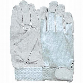 【革手袋・皮手袋】豚革手袋 甲メリヤス マジック付 (シロ [10双入] 品番:R-29 （M・L・LLサイズ おたふく手袋 （作業用手袋 マジ_1