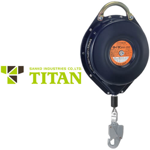 安全ブロック サンコー（タイタン/TITAN） セーフティブロック 有効長さ25m ワイヤーロープ式 台付・引寄ロープ付き SB-25 事故防止 墜落防止 セーフティーブロック 防災の通販は