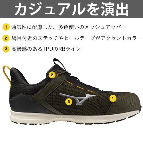 安全靴 ミズノ MIZUNO オールマイティ EL31L 新作 2025年 ゴム紐 メンズ レディース ALMIGHTY EL31L JSAA 作業靴 メッシュ 新商品 スニーカー ローカット かっこいい おしゃれ 軽量 耐滑 建築 建設 倉庫業 運送 2_8