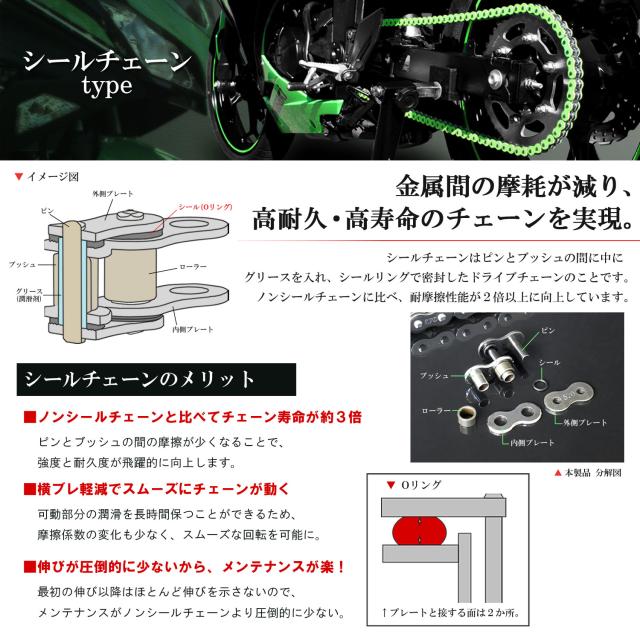 CYCバイクチェーン 530-120L グリーン RZV500 YZX750 SR500 FZS1000フェザー FZR600 YZF1000 FZ-6S/N YZF-R1 FZR600R_3