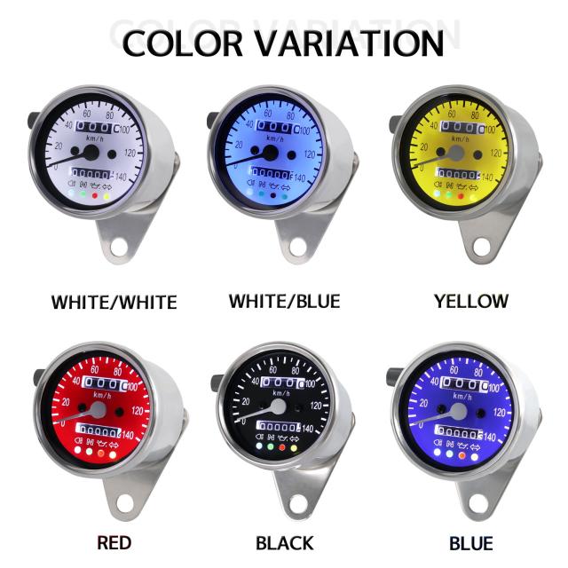 バイク用 機械式 LED ミニ スピードメーター 140km/h 60mm ホワイト