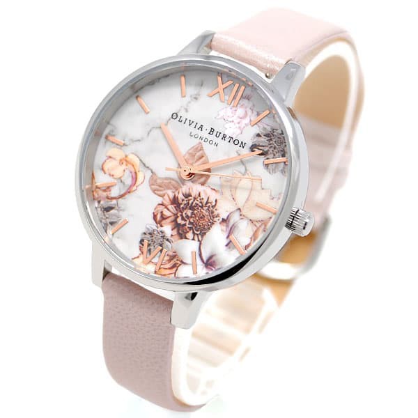 [即日発送]オリビアバートン レディース 腕時計/OLIVIA BURTON レザー アナログ フラワー 腕時計 ホワイト×フラワー/パールピンク 送料無料/込 ホワイトデーの通販は