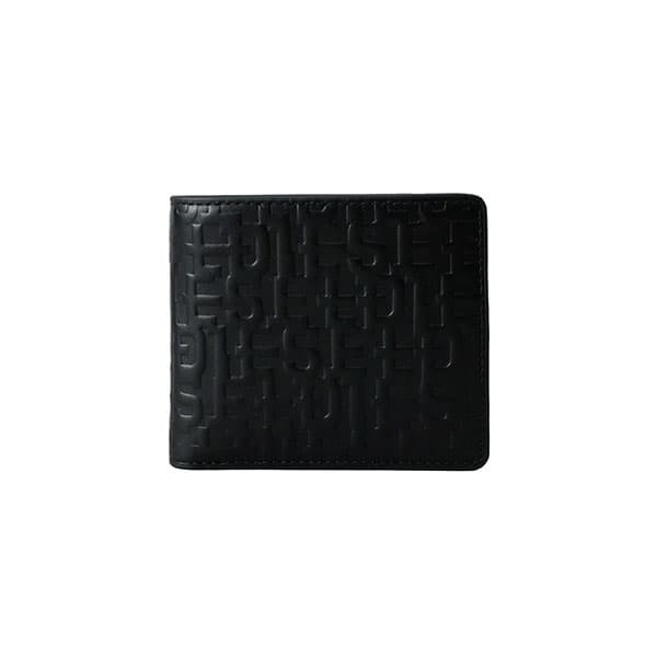 ディーゼル メンズ 二つ折り財布 ミニ財布/DIESEL BI-FOLD COIN S WALLET レザー ロゴ柄 エンボス 二つ折り財布 ミニ財布 ブラック系 送