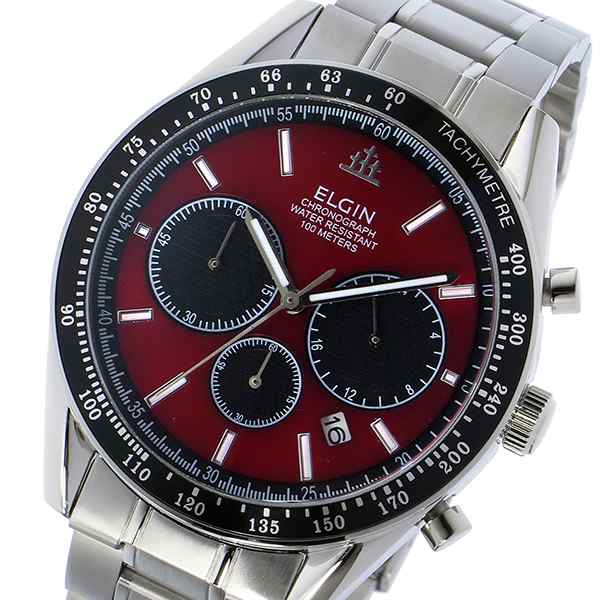 エルジン メンズ 腕時計/ELGIN クロノグラフ 100ｍ防水 腕時計 レッド