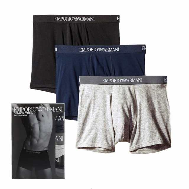 [即日発送]エンポリオアルマーニ メンズ ボクサーパンツ3枚セット 3枚組 3色セットLサイズ/EMPORIO ARMANI ロゴ 無地 シンプル ボクサーパンツ3枚セット 3枚組 3色セット ブラック ネイビー グレー 送料無料/込 卒業祝入学祝プレゼント