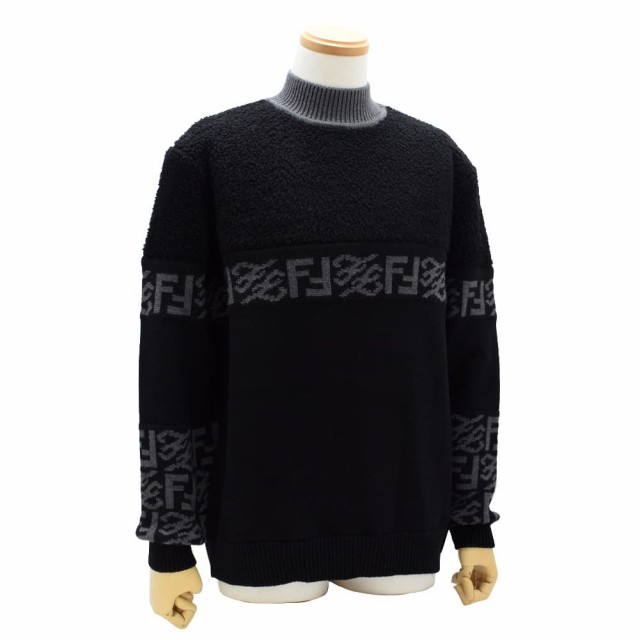 【セール¥46000】 FENDI　ウールセーター　ロゴ　ブラック　サイズ52