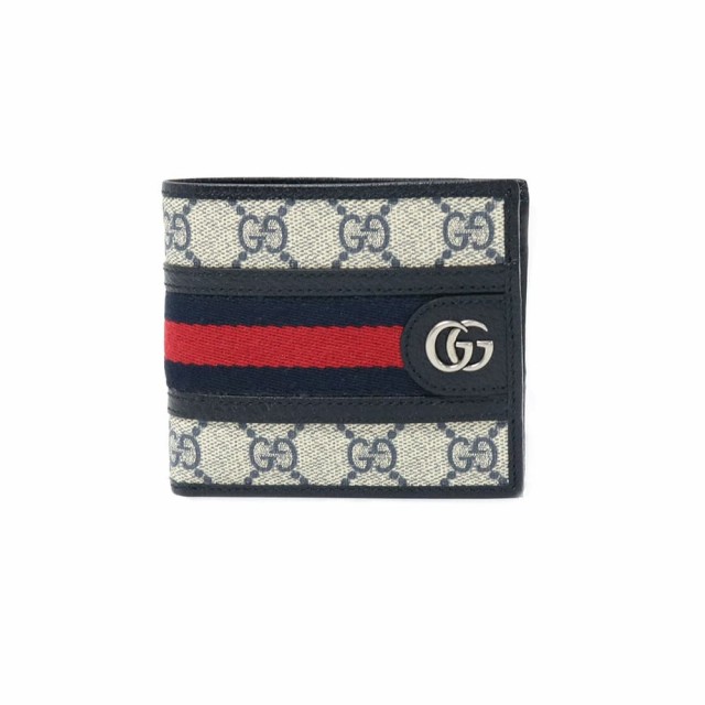 [即日発送]グッチ メンズ 二つ折り財布 ミニ財布/GUCCI ロゴ モノグラム柄 ボーダー柄 二つ折り財布 ミニ財布 ベージュ/ブルー 送料無料/