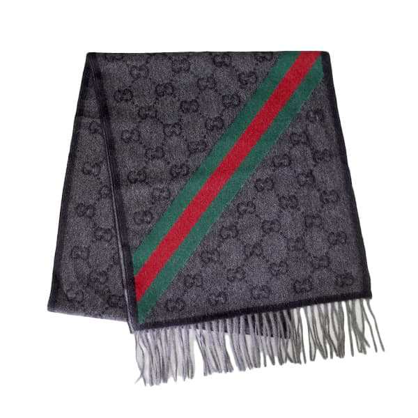 [即日発送]グッチ メンズ&レディース マフラー/GUCCI ウール ロゴモノグラム フリンジ マフラー ブラック グレー 送料無料/込 ホワイトデーの通販は