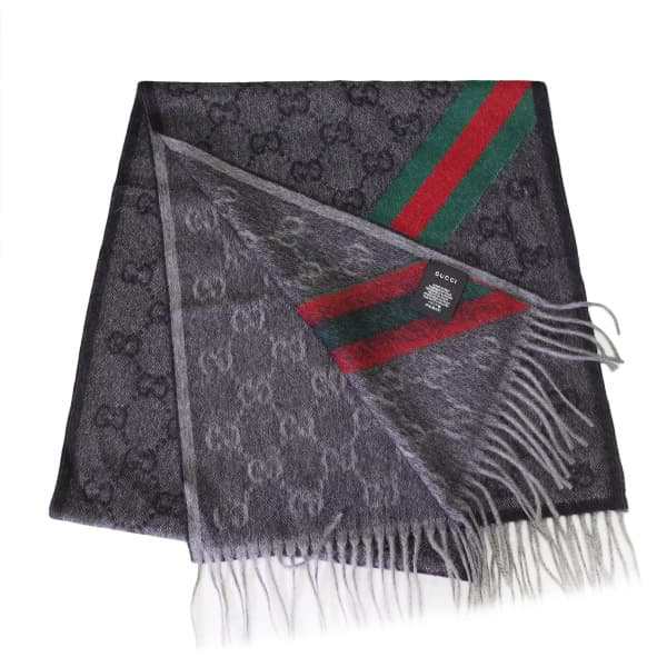 [即日発送]グッチ メンズ&レディース マフラー/GUCCI ウール ロゴモノグラム フリンジ マフラー ブラック グレー 送料無料/込 ホワイトデーの通販は