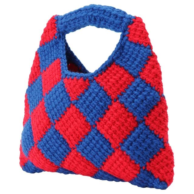 [即日発送]マルニ キッズ&ジュニア ニット手提げバッグ ハンドバッグ 手提げかばん/MARNI ダイアモンドクロシェ チェック柄 レザー ロゴ ニット手提げバッグ ハンドバッグ 手提げかばん ブルー/レッド 送料無料/込 ホワイトデーの通販は