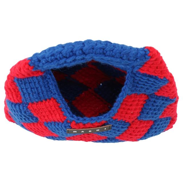 [即日発送]マルニ キッズ&ジュニア ニット手提げバッグ ハンドバッグ 手提げかばん/MARNI ダイアモンドクロシェ チェック柄 レザー ロゴ ニット手提げバッグ ハンドバッグ 手提げかばん ブルー/レッド 送料無料/込 ホワイトデーの通販は