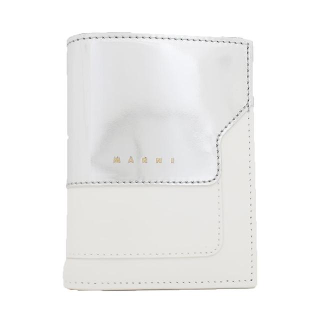 [即日発送]マルニ レディース 二つ折り財布 ミニ財布/MARNI レザー ロゴ シンプル 二つ折り財布 ミニ財布 ホワイト シルバー 送料無料/込 ホワイトデーの通販は折りたたみ財布
