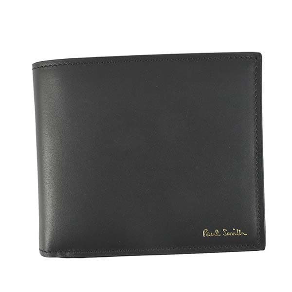 ポールスミス メンズ 二つ折り財布/Paul Smith MEN WALLET BF COIN INTMUL レザー 無地 ストライプ柄 二つ折り財布 BK 送料無料/込 誕生