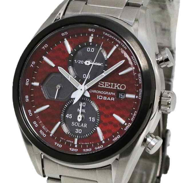 セイコー メンズ 腕時計/SEIKO クオーツ クロノグラフ ステンレスベルト 腕時計 レッド/シルバー 送料無料/込 誕生日プレゼント