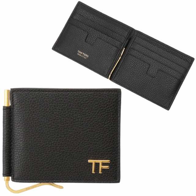 即日発送]トムフォード メンズ 二つ折り財布 マネークリップ ミニ財布/TOM FORD レザー ロゴ シンプル 二つ折り財布 マネークリップ ミ  折りたたみ財布