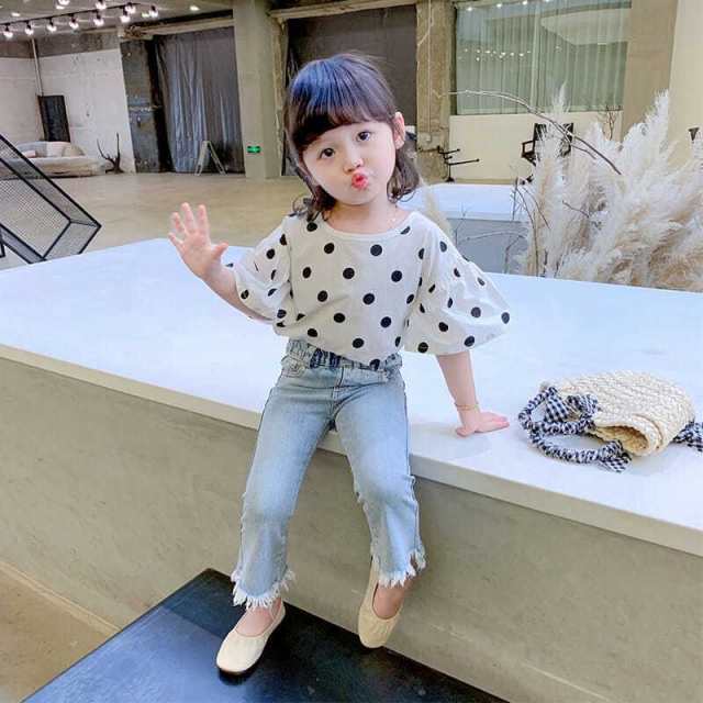 子供服 セットアップ 女の子半袖春夏着 上下セット 韓国 キッズ ドット柄 ジュニアシャツデニムパンツ 長ズボン 可愛い おしゃれ 小学生｜au  PAY マーケット