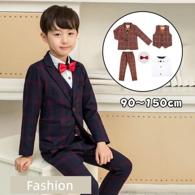子供 男の子 フォーマル スーツ キッズスーツ チェック柄スーツ ベビー服 おしゃれ 七五三 結婚式 入学式 卒業式 結婚式 誕生日タキシード 子ども こども