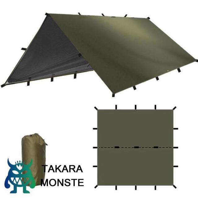 レクタタープ　タープ キャンプタープ 天幕 日除けシェード ブラックコーディング仕様　210T素材 19箇所ループ 軽量 防水 専用収納バック付き