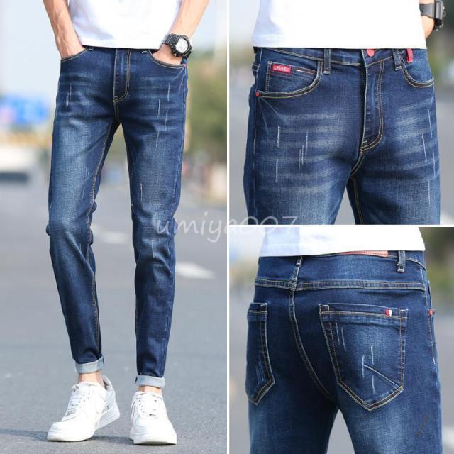 デニムパンツ メンズ スキニーデニム ジーンズ デニム パンツ ボ ダメージ加工 ストレッチパンツ Gパン ボ 美シルエット シンプル_1