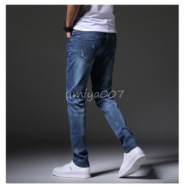 デニムパンツ メンズ スキニーデニム ジーンズ デニム パンツ ボ ダメージ加工 ストレッチパンツ Gパン ボ 美シルエット シンプル_16