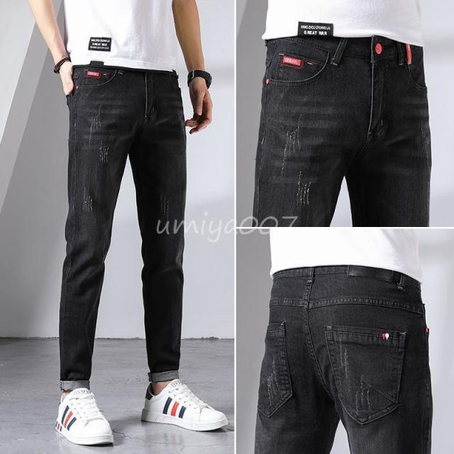 デニムパンツ メンズ スキニーデニム ジーンズ デニム パンツ ボ ダメージ加工 ストレッチパンツ Gパン ボ 美シルエット シンプル_3
